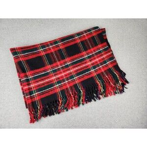 Vtg Troy Tartan Classic‎ Plaid Wool Made USA Picnic Leisure Photo Fringe Blanket